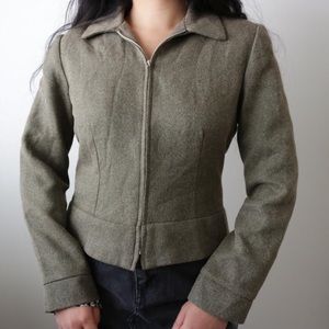 Vintage green collar zipper jacket